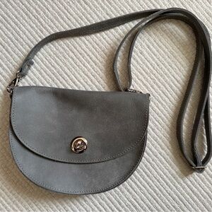 Gray Leather Small Roots Crossbody Bag